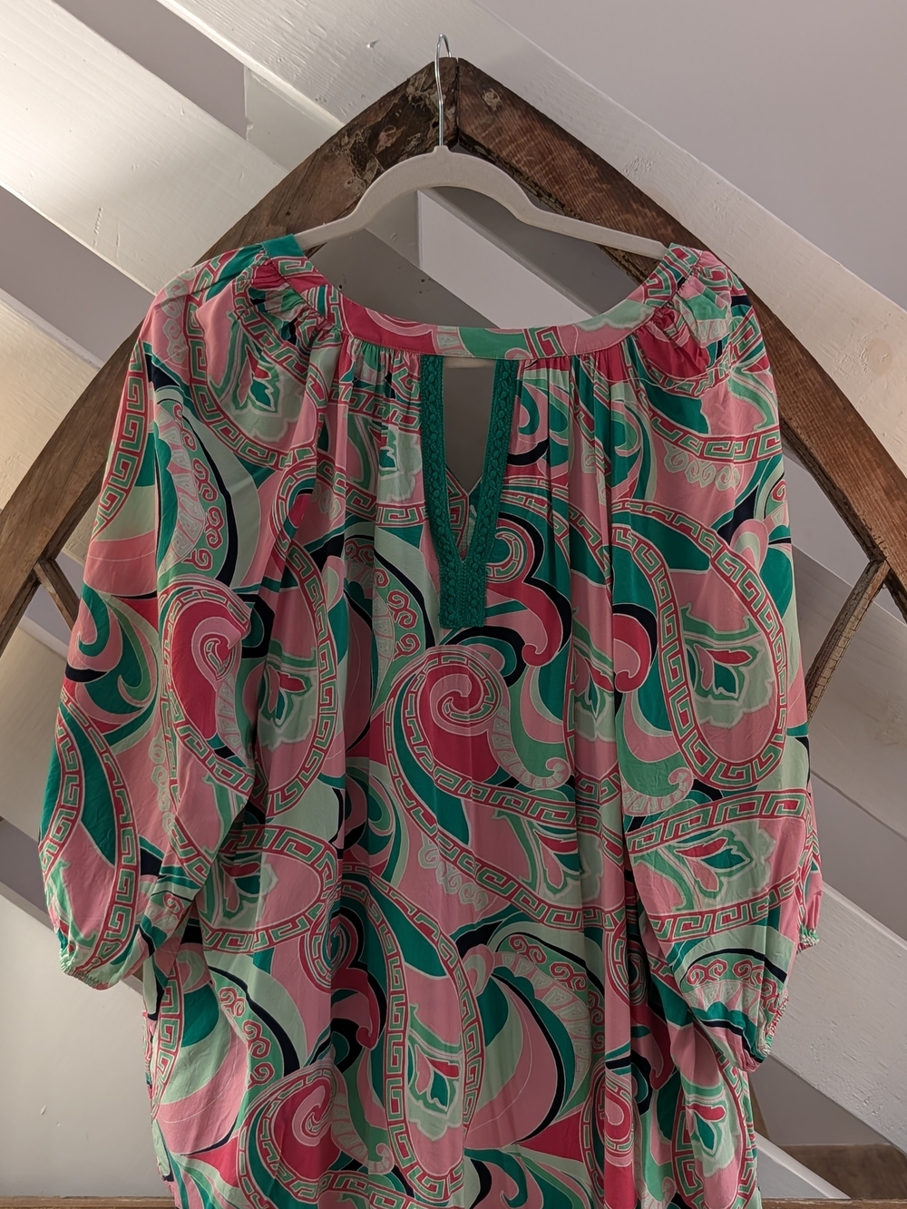 Women's Pink & Teal Printed Peasant Blouse